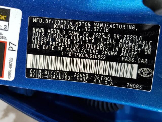 Photo 10 from auction – 2017 TOYOTA CAMRY LE with VIN 4T1BF1FK0HU640859