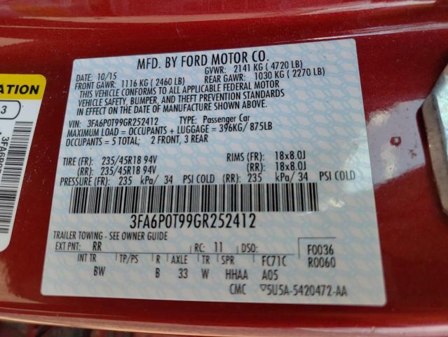 Photo 10 from auction – 2016 FORD FUSION SE with VIN 3FA6P0T99GR252412