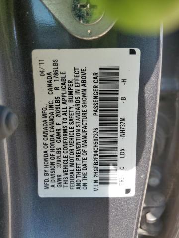 Photo 10 from auction – 2012 HONDA CIVIC EXL with VIN 2HGFB2F94CH507376