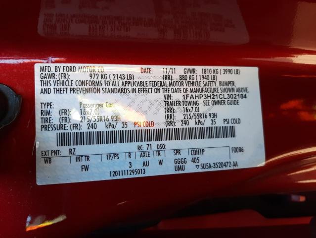 Zdjęcie 10 z aukcji – 2012 FORD FOCUS SEL z VIN 1FAHP3H21CL302184