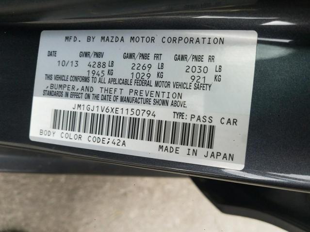 Photo 10 from auction – 2014 MAZDA 6 TOURING with VIN JM1GJ1V6XE1150794