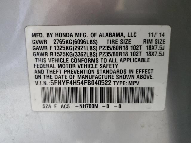 Photo 10 from auction – 2015 HONDA PILOT EXL with VIN 5FNYF4H54FB040522