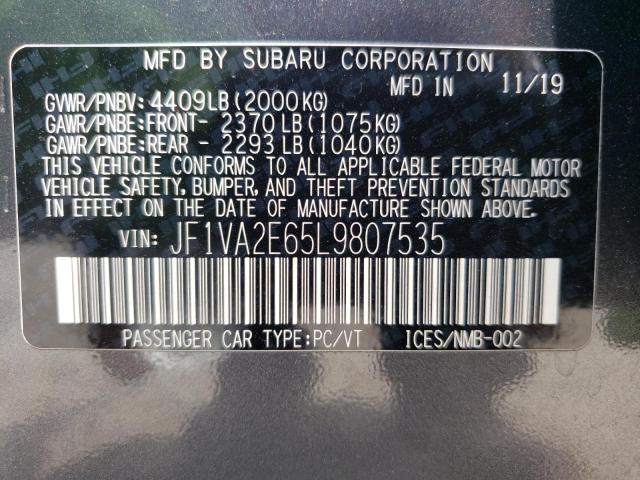 Photo 10 from auction – 2020 SUBARU WRX STI with VIN JF1VA2E65L9807535