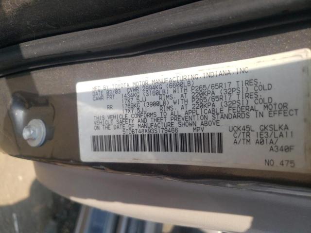 Photo 10 from auction – 2003 TOYOTA SEQUOIA LI with VIN 5TDBT48A93S179466