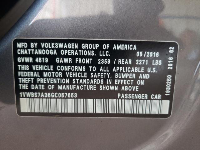 Photo 10 from auction – 2016 VOLKSWAGEN PASSAT SE with VIN 1VWBS7A36GC057653