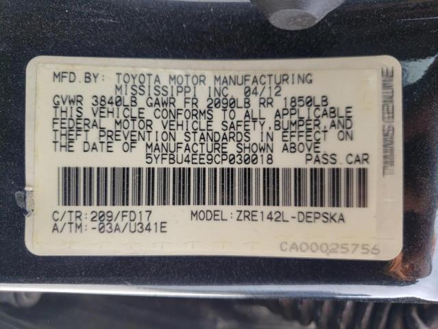 Photo 10 from auction – 2012 TOYOTA COROLLA with VIN 5YFBU4EE9CP030018