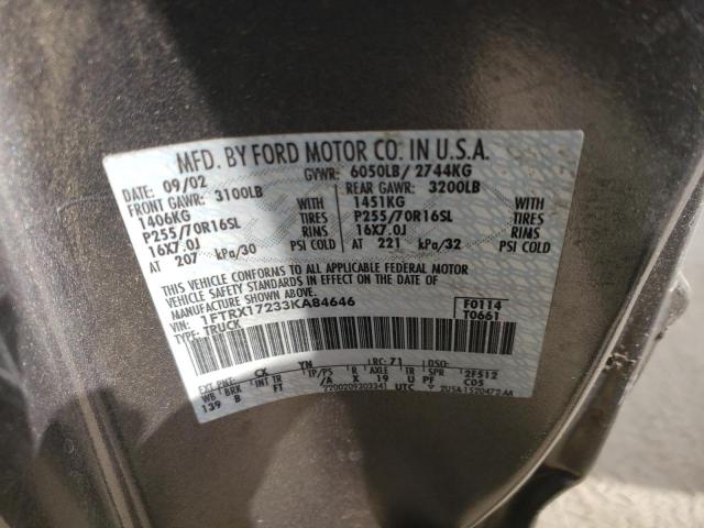 Photo 10 from auction – 2003 FORD F150 with VIN 1FTRX17233KA84646