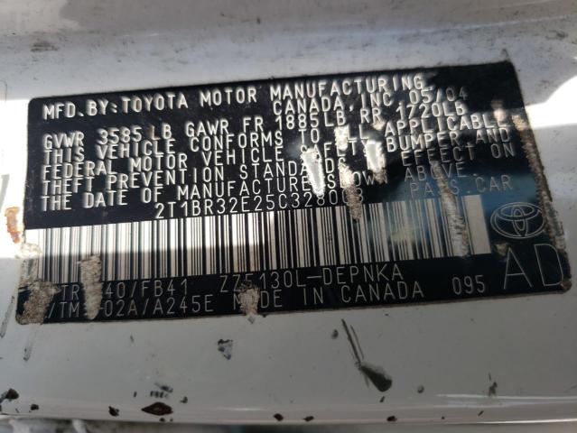 Photo 10 from auction – 2005 TOYOTA COROLLA CE with VIN 2T1BR32E25C328008