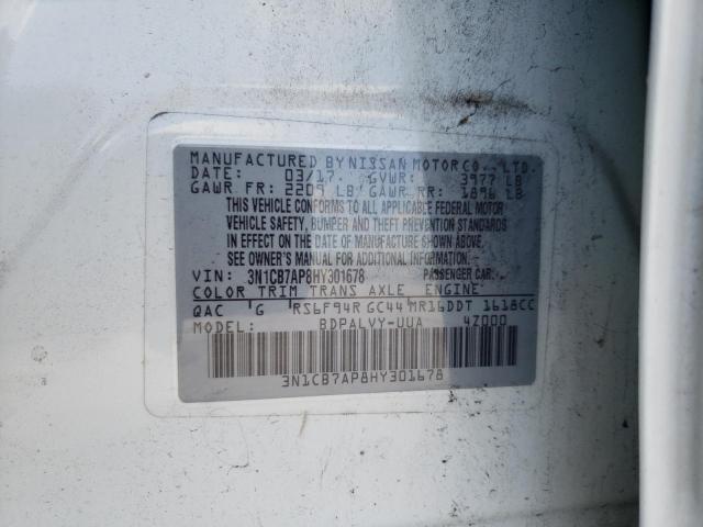 Photo 10 from auction – 2017 NISSAN SENTRA SR with VIN 3N1CB7AP8HY301678