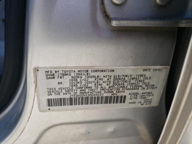 Photo 10 from auction – 2002 TOYOTA RAV4 with VIN JTEGH20V120049107