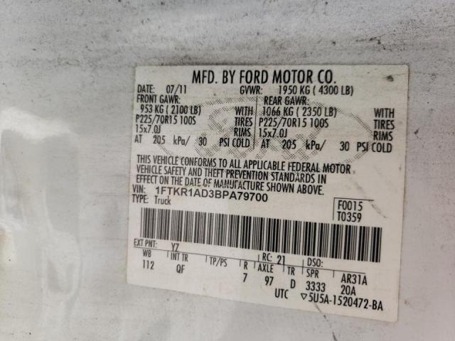 Photo 10 from auction – 2011 FORD RANGER with VIN 1FTKR1AD3BPA79700