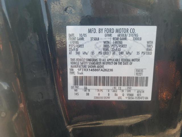 Photo 10 from auction – 2006 FORD F150 with VIN 1FTRX14586FA26236