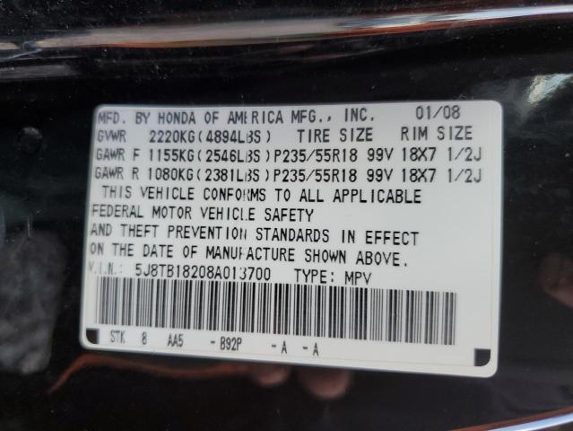 Photo 10 from auction – 2008 ACURA RDX with VIN 5J8TB18208A013700