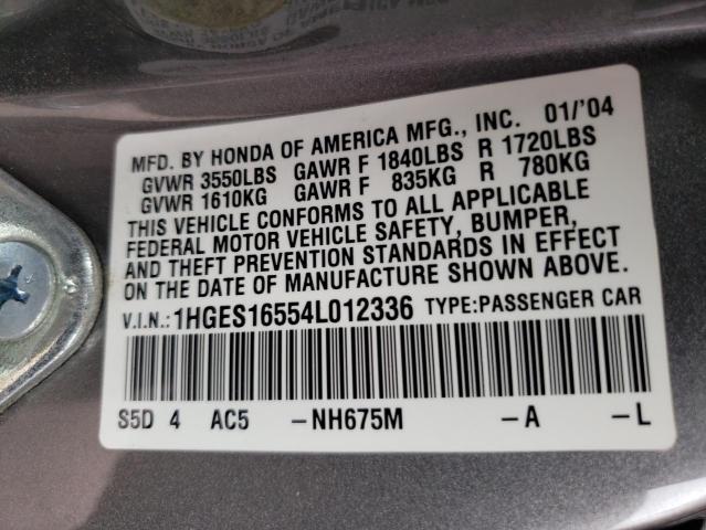 Photo 10 from auction – 2004 HONDA CIVIC LX with VIN 1HGES16554L012336