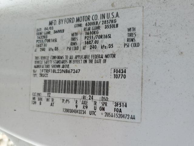 Photo 10 from auction – 2003 FORD F150 with VIN 1FTRF18L23NB67347