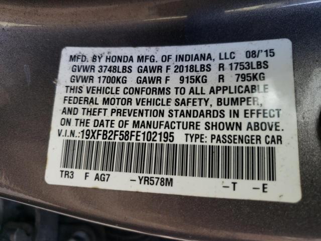 Photo 10 from auction – 2015 HONDA CIVIC LX with VIN 19XFB2F58FE102195