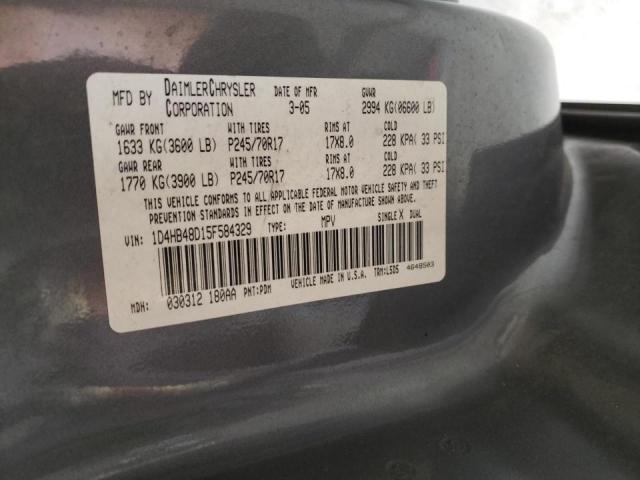 Photo 10 from auction – 2005 DODGE DURANGO SL with VIN 1D4HB48D15F584329