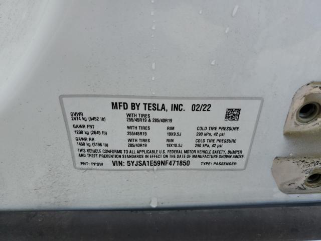 Photo 10 from auction – 2022 TESLA MODEL S with VIN 5YJSA1E59NF471850