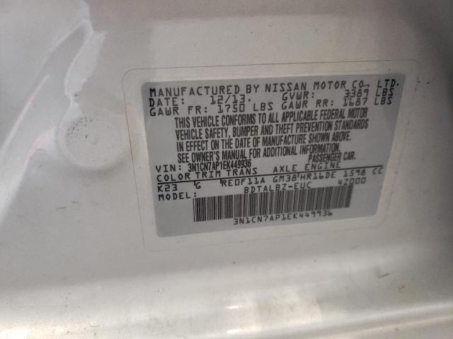 Photo 10 from auction – 2014 NISSAN VERSA S with VIN 3N1CN7AP1EK449936