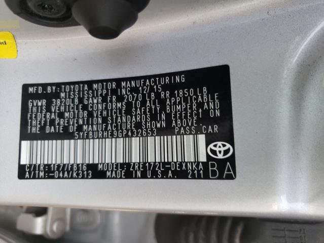 Photo 10 from auction – 2016 TOYOTA COROLLA L with VIN 5YFBURHE9GP432653