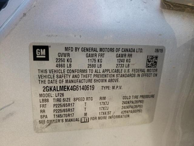 Photo 10 from auction – 2016 GMC TERRAIN SL with VIN 2GKALMEK4G6140619