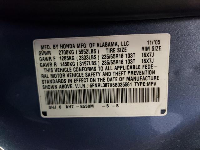 Photo 10 from auction – 2006 HONDA ODYSSEY EX with VIN 5FNRL387X6B035561