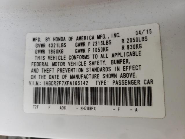 Photo 10 from auction – 2015 HONDA ACCORD EX with VIN 1HGCR2F7XFA165142