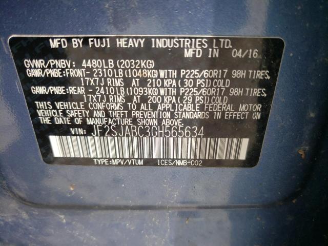 Photo 10 from auction – 2016 SUBARU FORESTER 2 with VIN JF2SJABC3GH565634