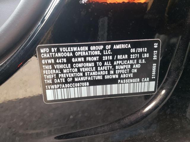 Photo 10 from auction – 2012 VOLKSWAGEN PASSAT SE with VIN 1VWBP7A30CC097058