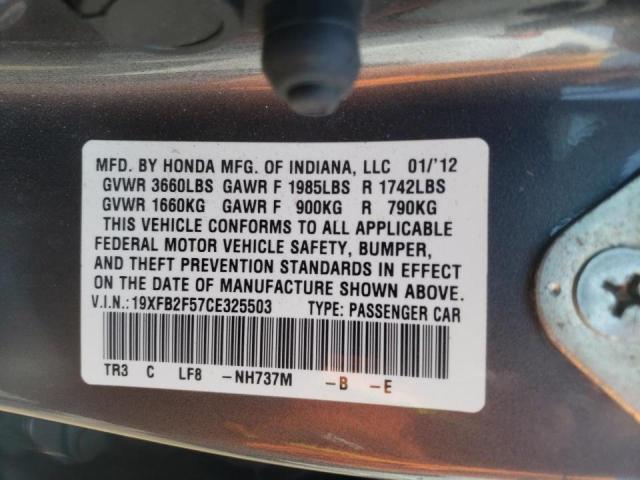 Photo 10 from auction – 2012 HONDA CIVIC LX with VIN 19XFB2F57CE325503