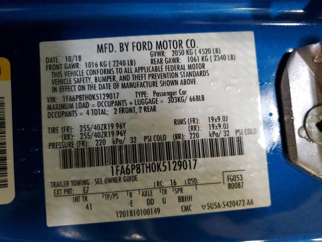 Photo 10 from auction – 2019 FORD MUSTANG with VIN 1FA6P8TH0K5129017