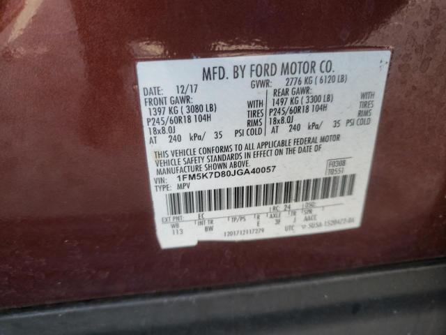 Photo 10 from auction – 2018 FORD EXPLORER X with VIN 1FM5K7D80JGA40057
