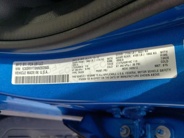 Photo 10 from auction – 2022 RAM 1500 BIG H with VIN 1C6SRFFT6NN353945