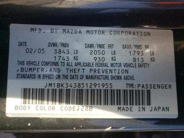 Photo 10 from auction – 2005 MAZDA 3 HATCHBAC with VIN JM1BK343851291955