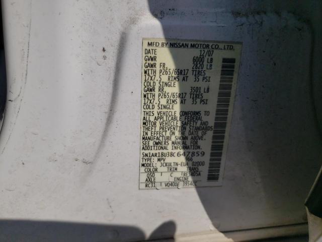Photo 10 from auction – 2008 NISSAN PATHFINDER with VIN 5N1AR18U38C647859