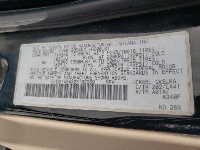 Photo 10 from auction – 2002 TOYOTA SEQUOIA LI with VIN 5TDBT48AX2S102989