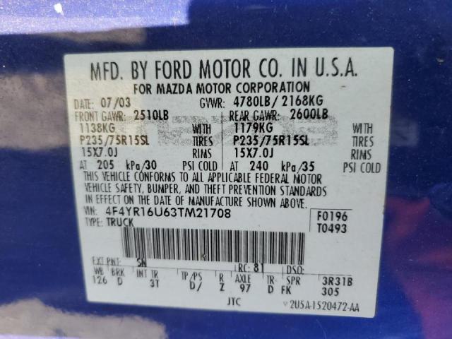 Photo 10 from auction – 2003 MAZDA B3000 CAB with VIN 4F4YR16U63TM21708