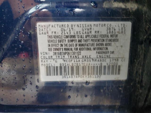 Photo 10 from auction – 2019 NISSAN SENTRA S with VIN 3N1AB7AP0KY381122