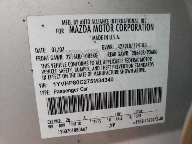Foto 10 de la subasta – 2007 MAZDA 6 I con VIN 1YVHP80C275M34340