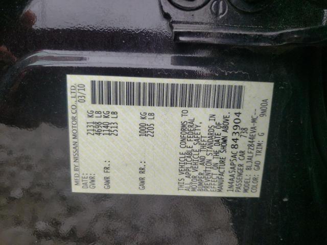 Photo 10 from auction – 2010 NISSAN MAXIMA S with VIN 1N4AA5AP5AC843904
