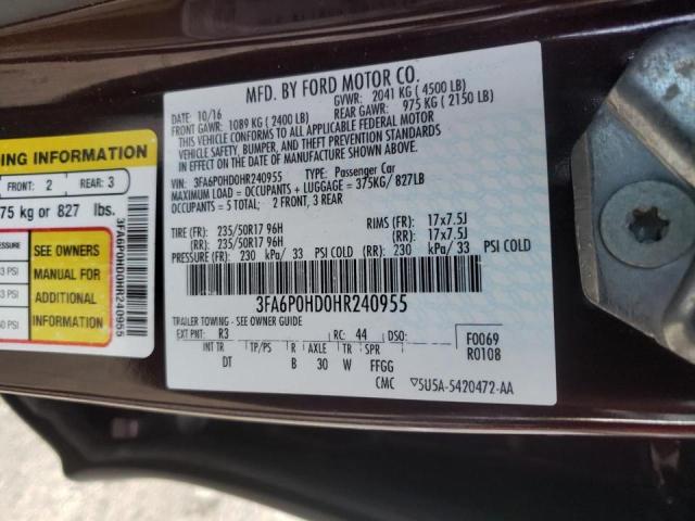Photo 10 from auction – 2017 FORD FUSION SE with VIN 3FA6P0HD0HR240955