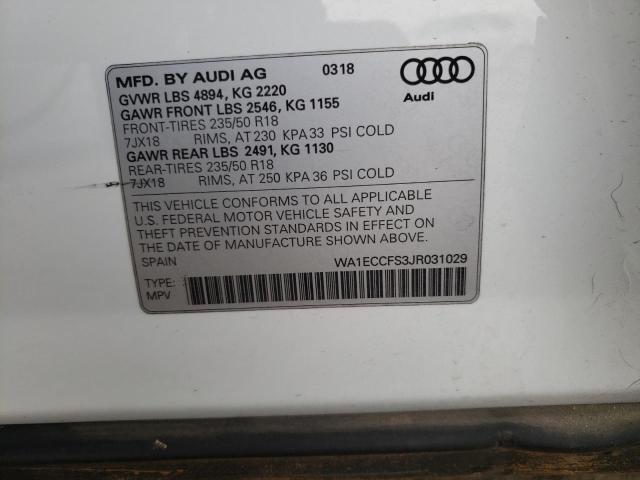 Photo 10 from auction – 2018 AUDI Q3 PREMIUM with VIN WA1ECCFS3JR031029
