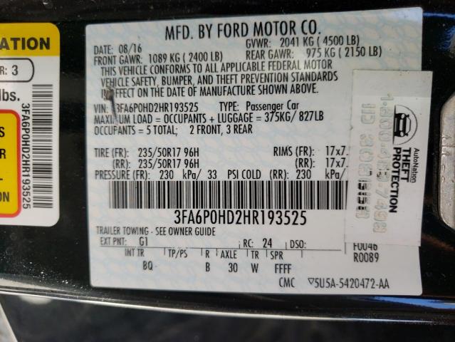 Photo 10 from auction – 2017 FORD FUSION SE with VIN 3FA6P0HD2HR193525