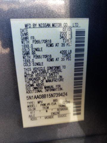 Photo 10 from auction – 2005 NISSAN ARMADA SE with VIN 5N1AA08B15N739424
