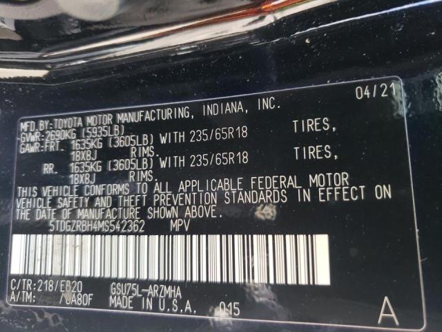 Photo 10 from auction – 2021 TOYOTA HIGHLANDER with VIN 5TDGZRBH4MS542362