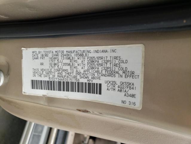 Photo 10 from auction – 2003 TOYOTA SEQUOIA SR with VIN 5TDZT34A83S151768