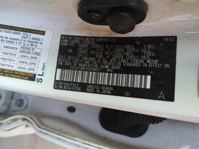 Photo 10 from auction – 2007 TOYOTA 4RUNNER SR with VIN JTEZU14R670094837