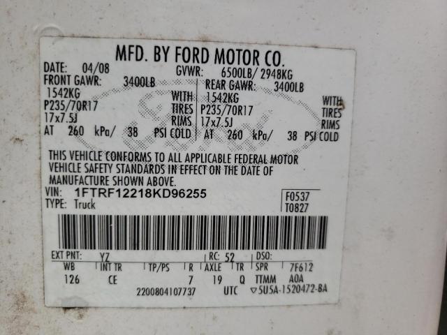 Photo 10 from auction – 2008 FORD F150 with VIN 1FTRF12218KD96255