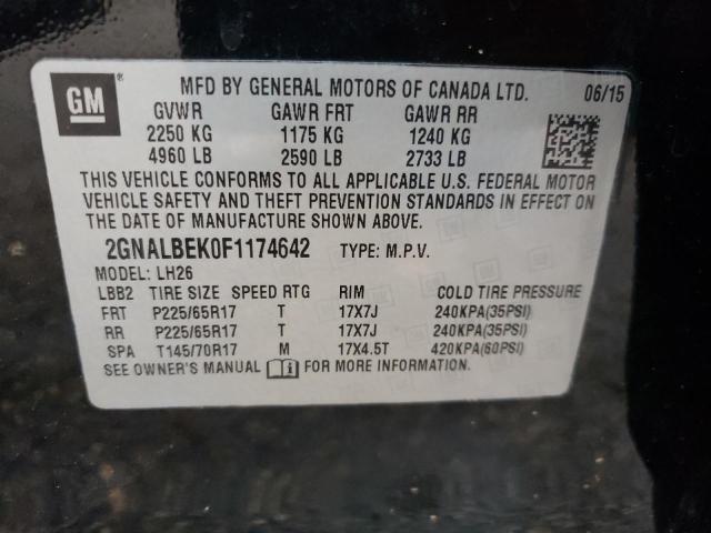 Photo 10 from auction – 2015 CHEVROLET EQUINOX LT with VIN 2GNALBEK0F1174642