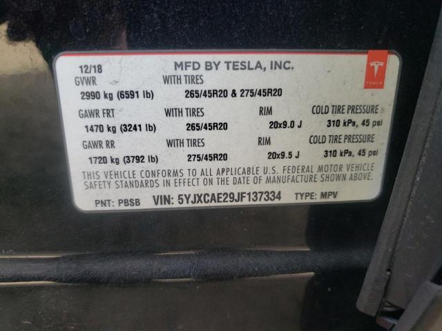Photo 10 from auction – 2018 TESLA MODEL X with VIN 5YJXCAE29JF137334